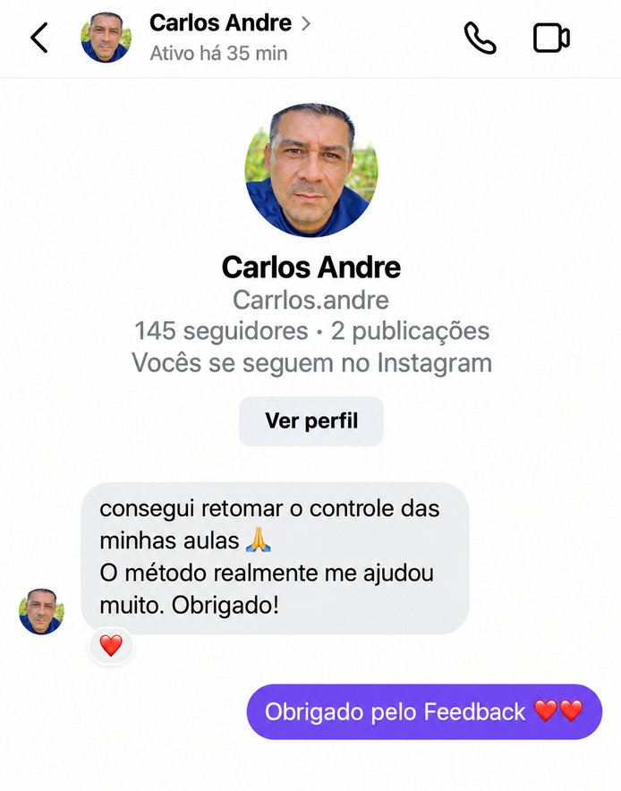 Mensagem de Carlos Andre no Instagram sobre retomar o controle das aulas